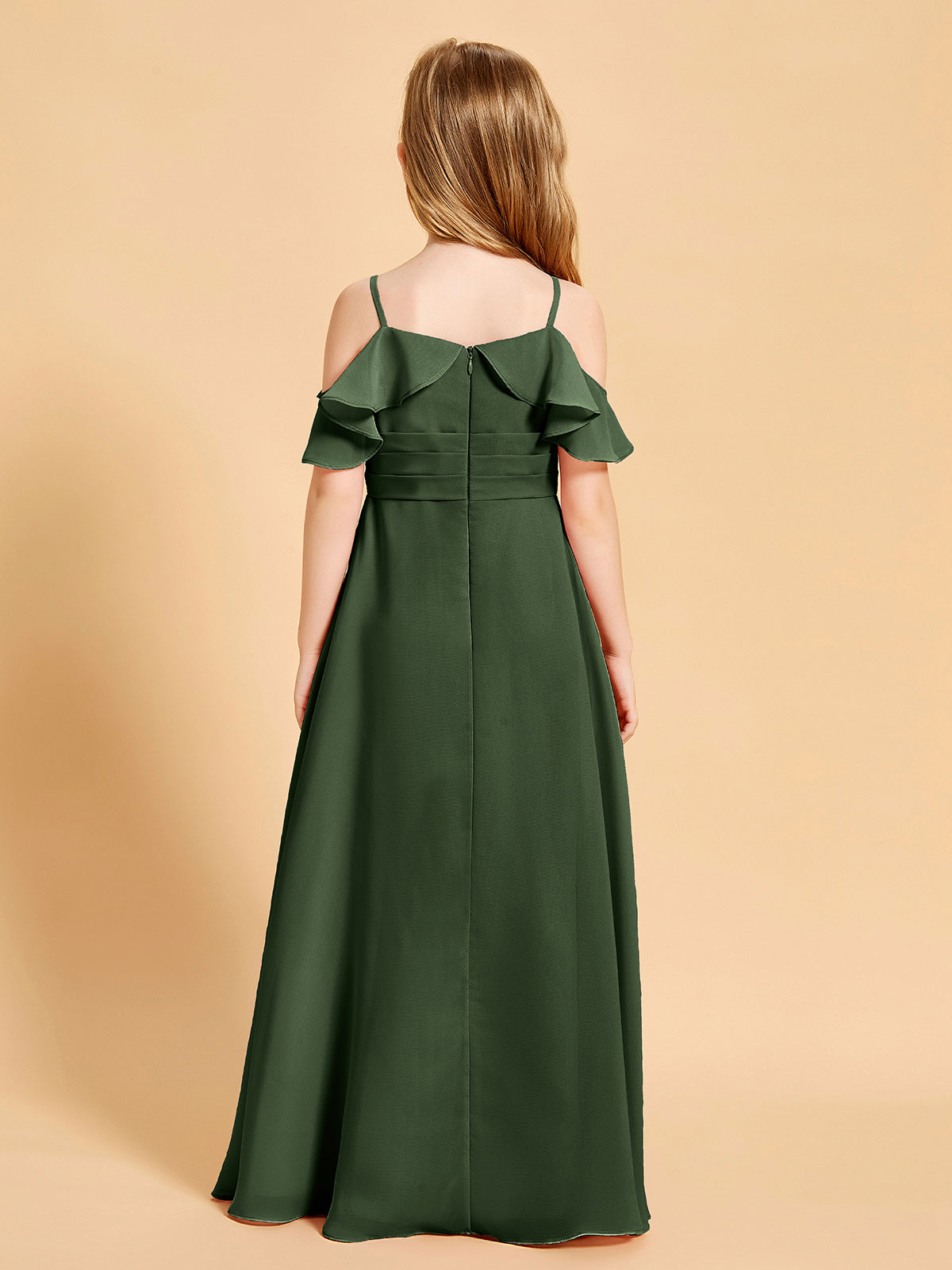 Off-the-Shoulder Bridesmaid Gown for Juniors Olive Green